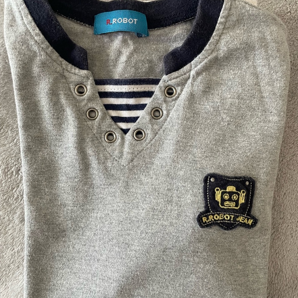 Vintage Gray and Black Henley with Robot Patch